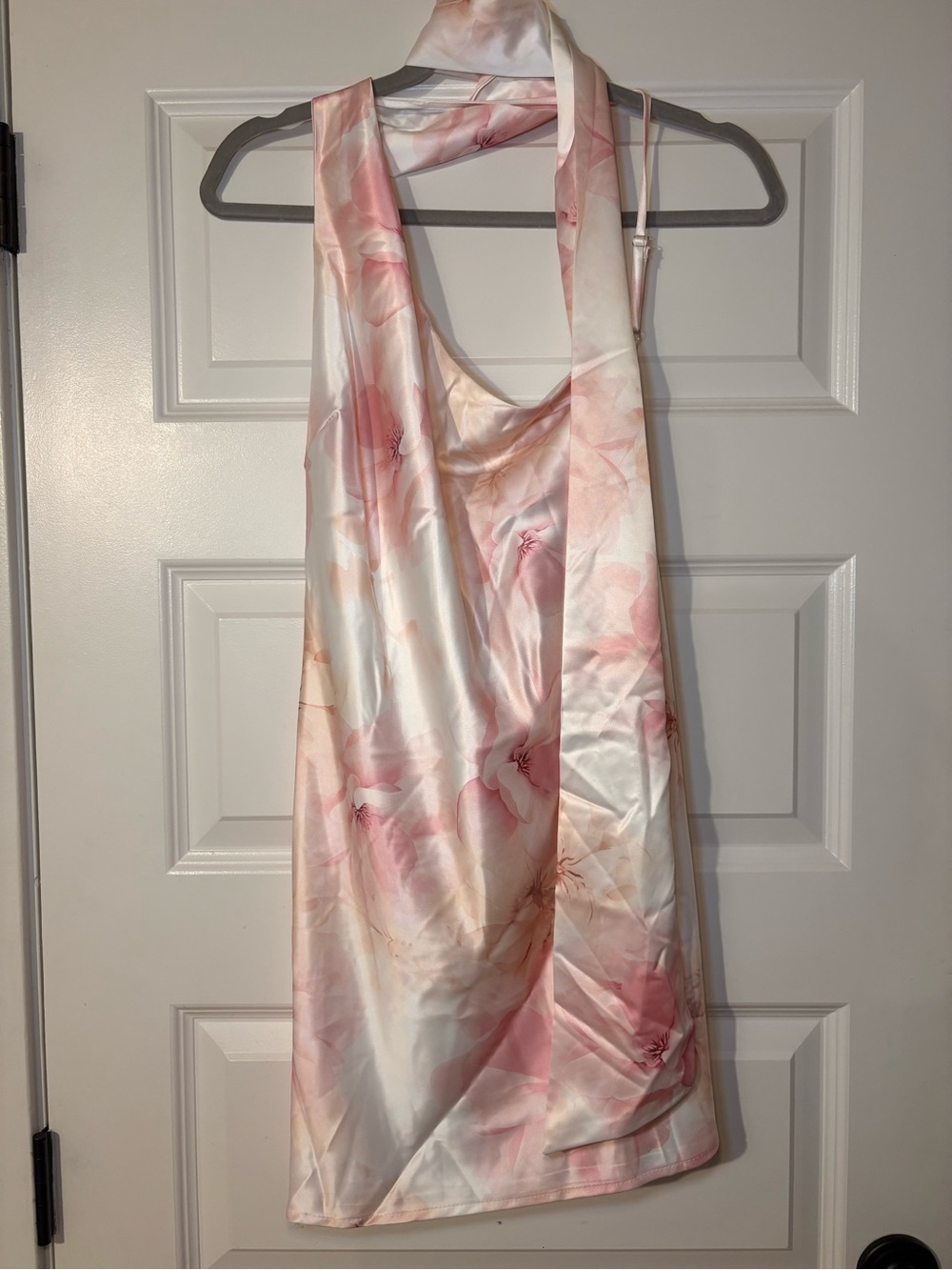 SHEIN Pink and Cream Floral One-Shoulder Mini Dress